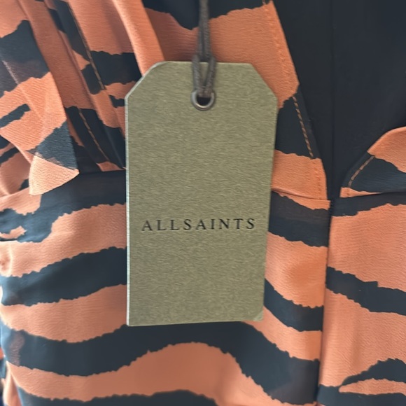 ALL SAINTS Hali Zephyr Mini Dress Toffee Brown/Black Size 2 NWT - Picture 3 of 6